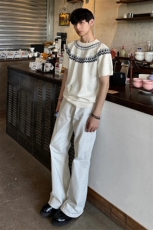 情侣款费尔岛针织复古半袖T恤610A-1-YC903-P40，男装T恤，星座610A-1