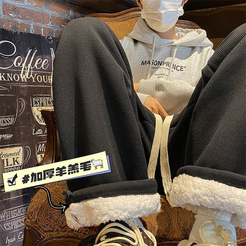 华夫格裤子冬季加绒潮牌休闲阔腿运动长裤B315-K5431J-P55控68，女装休闲裤，电商B315