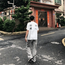 高品质纯棉短袖-宽松落肩款-白墨印花尺码:M-3XL，男装T恤，星座506A