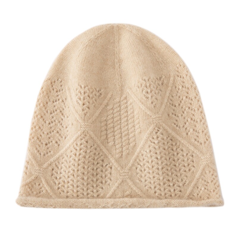 2025年春季新款百搭女士菱形提花加厚保暖帽，帽子，戎咖羊绒