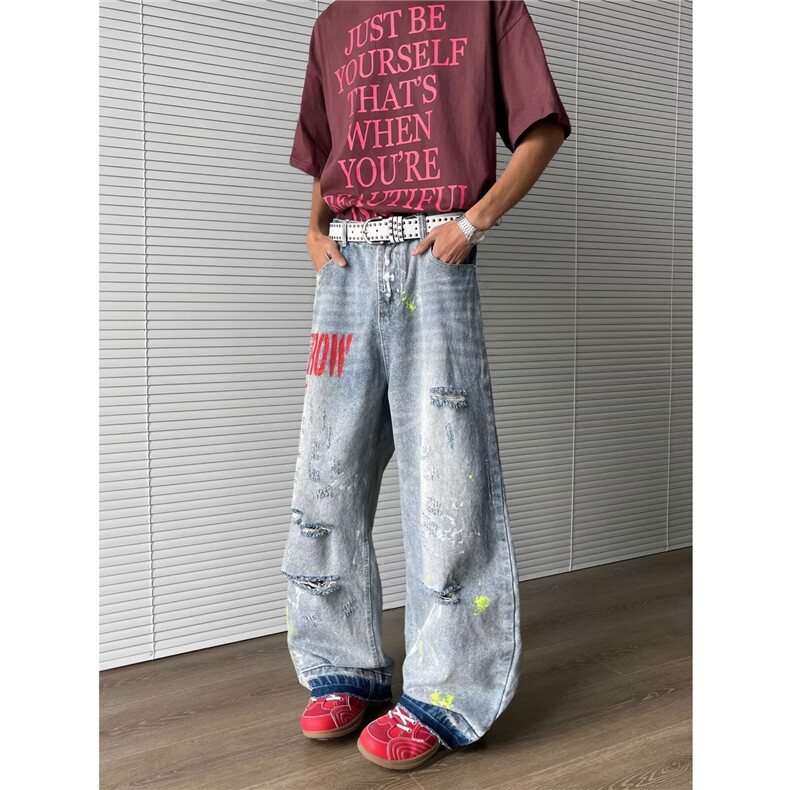港风潮男夏季新款仔裤嘻哈ins潮高街潮流痞帅长裤N07831-P55，男装休闲裤，星座308B-2