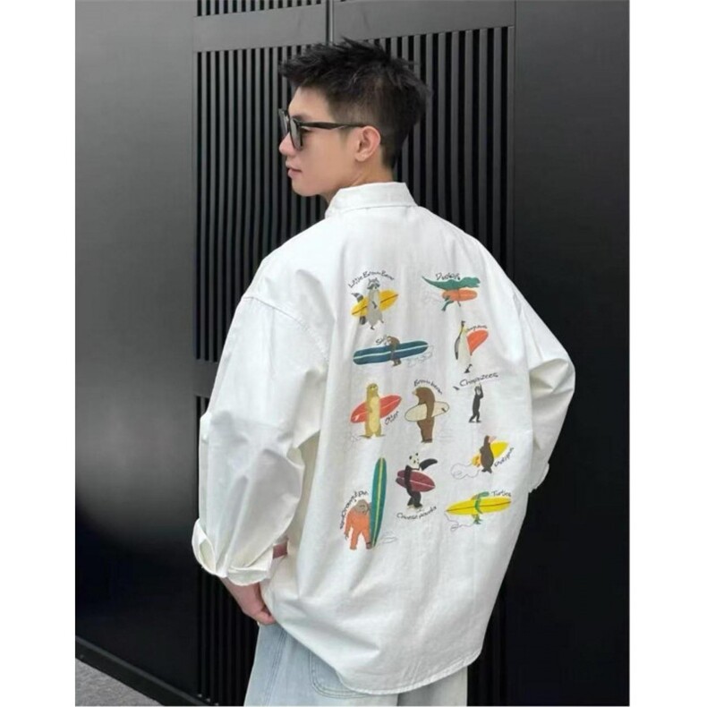 网图！印花长袖百搭衬衫小众设计美式复古外套-LK80131-特批60,男装衬衫,电商A061