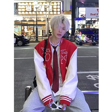 美式拼接撞色珍珠钉珠棒球服休闲夹克外套JK7966特P75，男装夹克，星座908-1