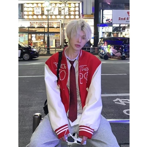 美式拼接撞色珍珠钉珠棒球服休闲夹克外套 JK7966 特P75图片