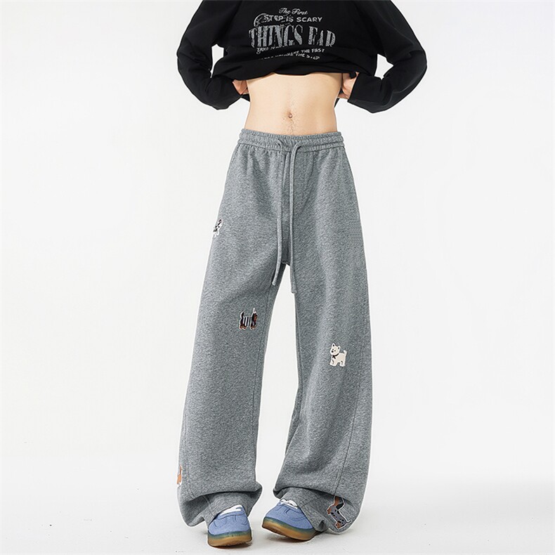 8XL-M腊肠狗贴布绣阔腿裤男直筒裤垂感高级感休闲裤卫裤K9160P55，男装休闲裤，电商D206-1