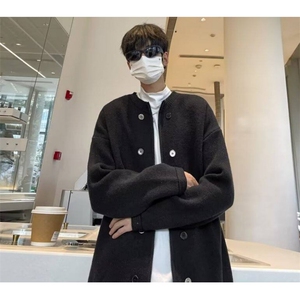 ins美式复古设计感开衫白色毛衣男秋季休闲百搭情侣装针织衫外套图片