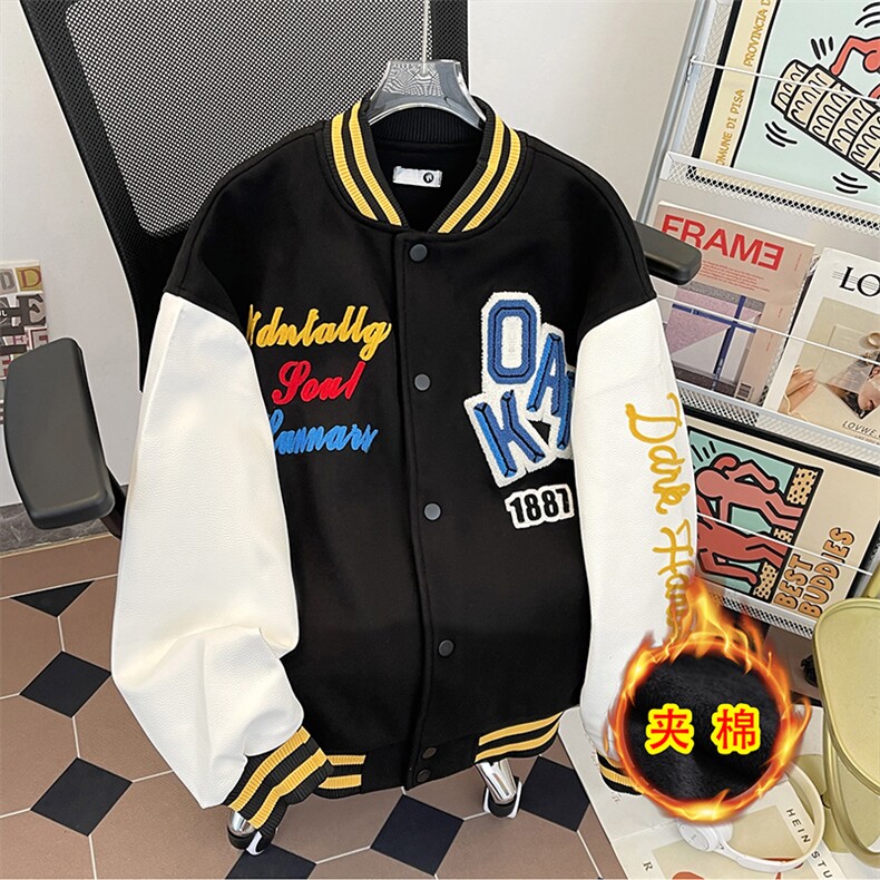 加绒加厚冬男女棒球立领棉衣条纹刺绣保暖毛呢棉袄面包服MY06P78,男装棉衣,星座1013-1