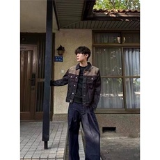 有货。牛仔外套男拼色百搭宽松外套W6925-P78，男装工装外套，星座412-3