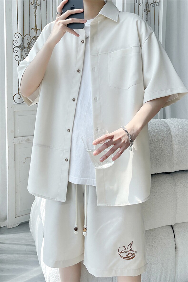 2025夏季新款旋律风车大码短袖衬衫套装M-5XHQ25426-特P50,男装衬衫,电商A022
