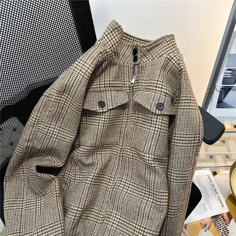 GC0768-P68美式千鸟格哈灵顿夹克男秋短款立领cleanfit老钱风外套,男装夹克,电商C233