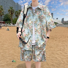夏季海边沙滩男女同款休闲套装潮牌宽松大码XZ102B-1-TZ2566P55，男装休闲套装，星座102B-1