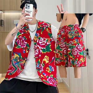 TZ02东北大花民族风风马甲短裤套装大码抖音网红同款汉服男女图片