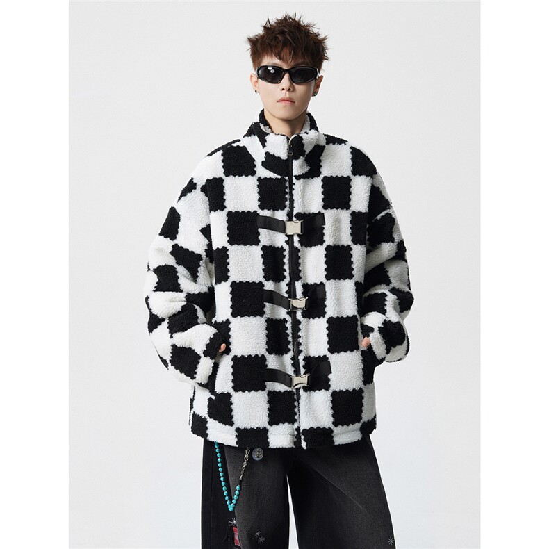 1羊羔毛格子外套大码M-5XL加棉聚酯纤维棉衣YG78159P105控149，男装棉衣，星座226-2
