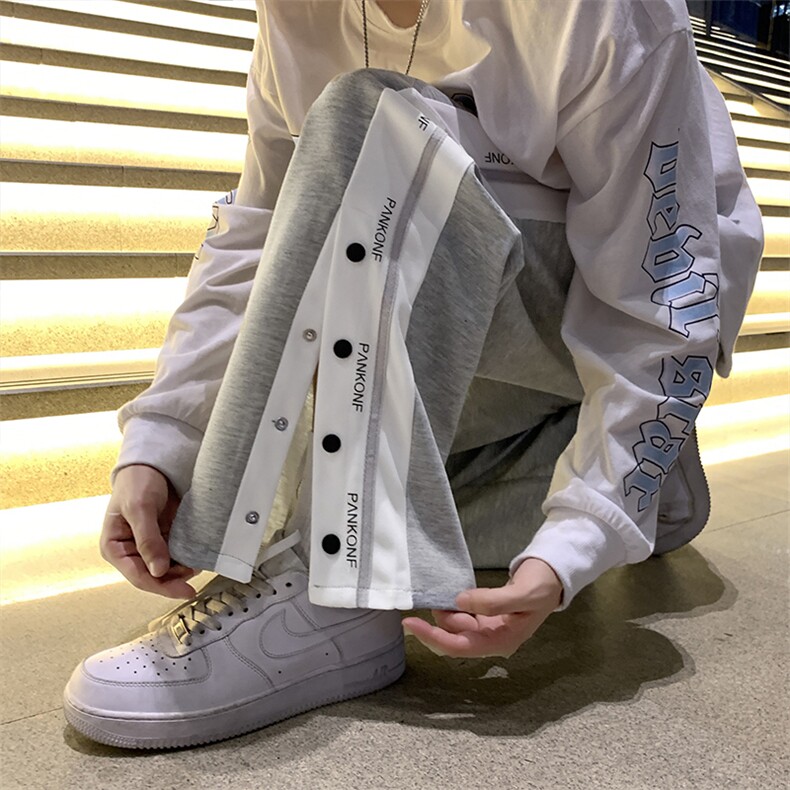 排扣裤子男篮球运动裤高街ins阔腿裤韩版潮流宽松休闲裤k4030-p35，女装休闲裤，星座1008-2