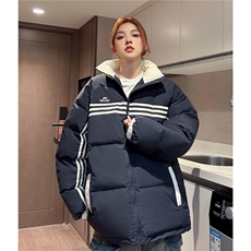 冬装中性美式条纹织带棉服刺绣logo棉衣休闲外套男女G1100P118，男装棉衣，电商A339