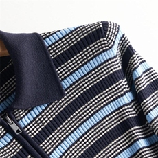 2025年秋季新款POLO珑蓝色条纹针织短袖时尚休闲通勤百搭，女装T恤，致织羊绒