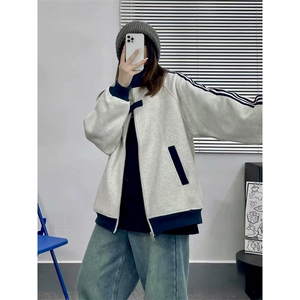 抖音得物品质秋冬美式高街重磅结构拼接织带翻领卫衣夹克外套W113图片