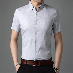 G8889 2021夏季新款长袖桑蚕丝衬衫男 商务休闲男装图片