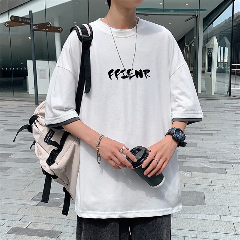JT55051-P25假两件短袖t恤男大码胖子半袖体恤半截袖港风,男装T恤,电商A040