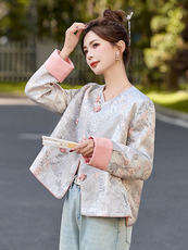 新中式气质国风提花外套女2025春秋新款洋气漂亮今年流行盘扣上衣，女装短外套，伊仟回