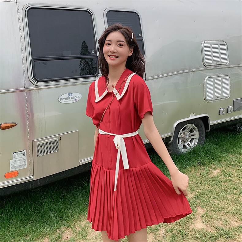 现货2021夏季新款娃娃领蝴蝶结连衣裙浙宝292A货号W006,女装连衣裙,时倾STUDIO
