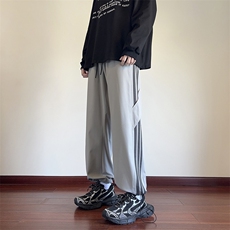 KP850P45港风宽松休闲裤直筒拖地裤拼接三条杠束脚裤卫裤，男装休闲裤，星座1204-3