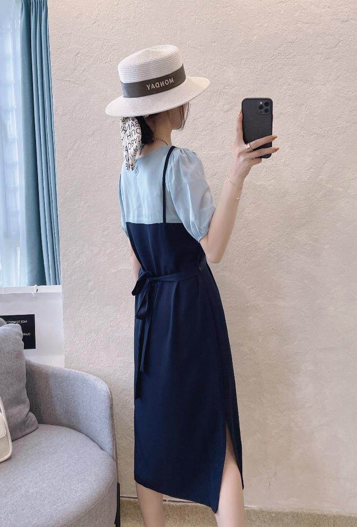 夏季真两件套连衣裙，女装连衣裙，曼希野