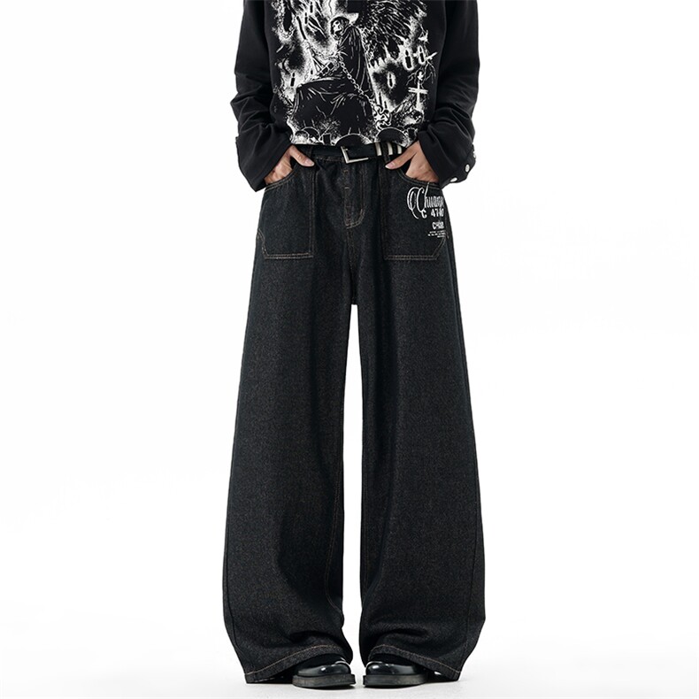 【现货】XZ1218BKN017特价P53美式复古字母印花宽松牛仔裤，男装牛仔裤，星座1218（原611-3）