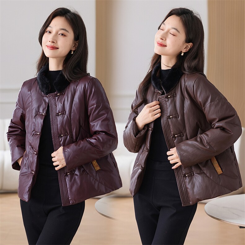 皮衣羽绒服女2025年洋气百搭时尚妈妈装冬季大码宽松白鸭绒外套,女装羽绒服,蓝朵琳