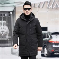 冬装潮中长款加厚修身90白鸭绒羽绒服男外套连帽羽绒99335，男装羽绒服，钱塘6007(原2006)