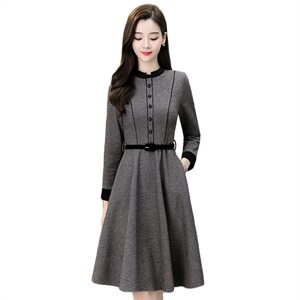 长袖毛呢连衣裙女春秋2024年新款高端气质减龄收腰显瘦中长款裙子图片