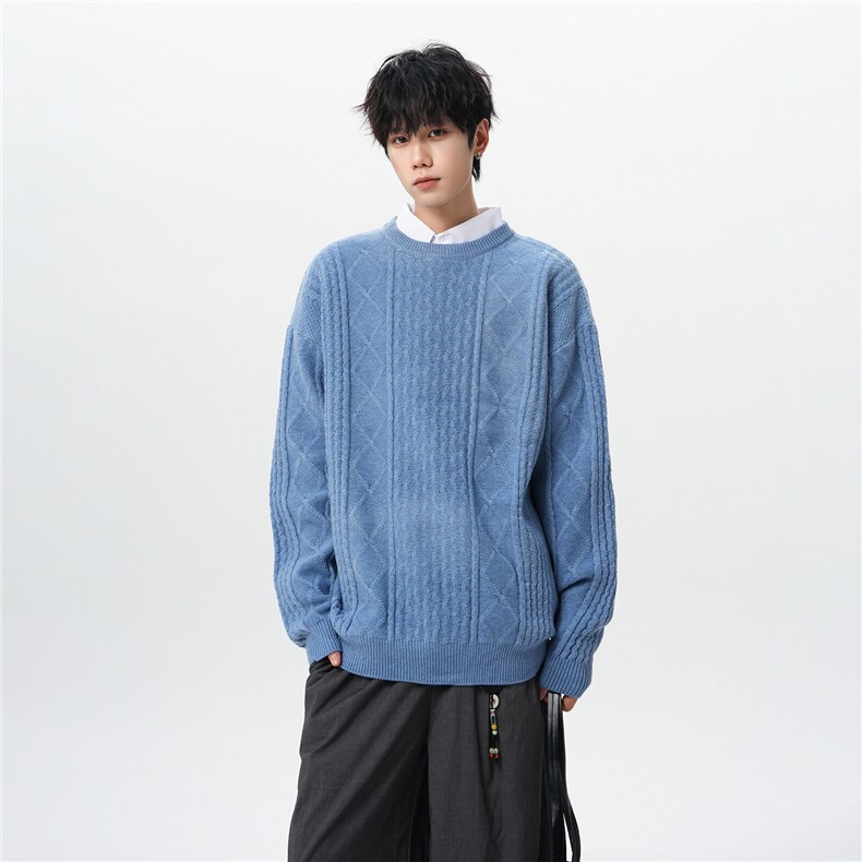 8XL-M圆领毛衣男秋冬季宽松慵懒套头麻花针织衫毛线衣MY19005P68,男装针织衫/毛衣,电商B312
