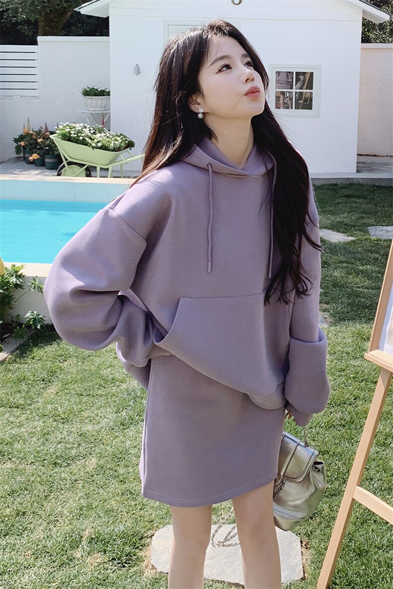 紫色休闲连帽卫衣套装裙女2025春新款小个子洋气减龄半身裙两件套,女装套装/套裙,2C206