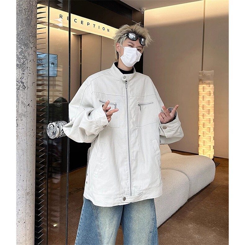 26春装高品质老钱风立领夹克外套男女美式潮牌拉链工装风宽松上衣,男装夹克,电商A486