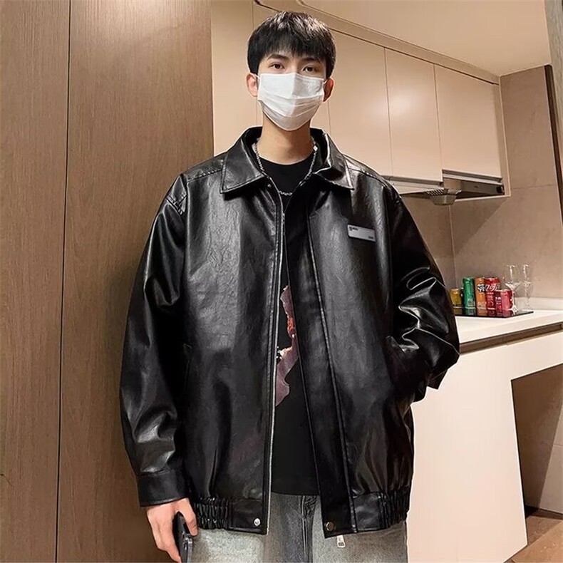957-P58夹克男2025春季新款潮流质感pu皮学院复古风外套日常,男装T恤,电商B323A