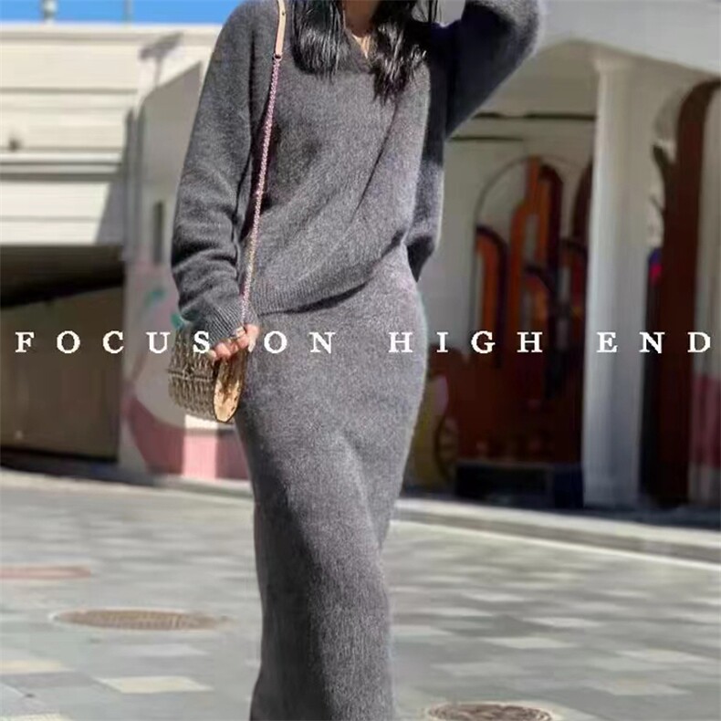 气质高级感老钱风针织V领包臀裙加厚上衣裙子，女装半身裙，唯若美羊绒