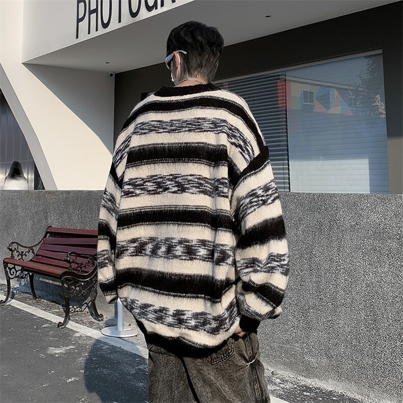 MY255-P46美式鹿皮绒条纹宽松圆领毛衣,男装针织衫/毛衣,星座1501-1