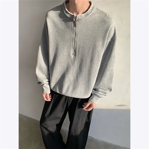 春装新款400克美式复古水洗宽松短款套头半拉链卫衣男外套潮 P68图片