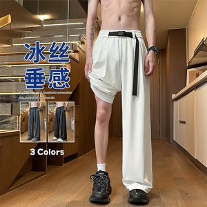 特批P30无差价夏季港风腰带凉感冰丝垂感顺滑宽松休闲裤男K5724B图片