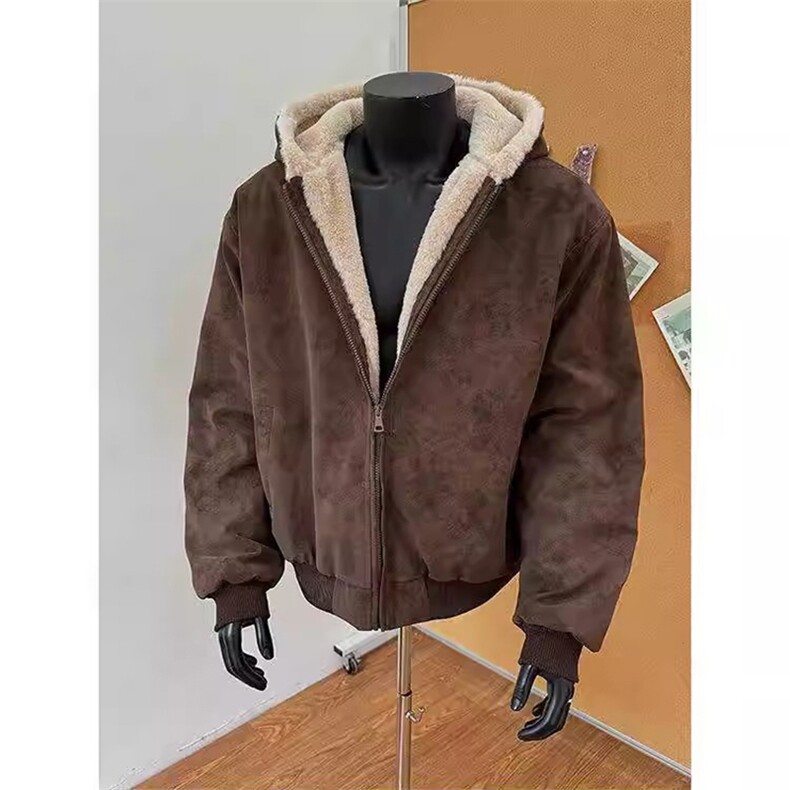 现货高品质美式冬季重磅座山雕大毛毛领pu皮棉衣男女加厚外套，男装皮衣，电商A443