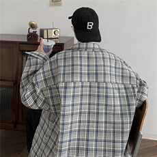 秋季衬衫男宽松长袖格子外套D329-QM619-P50-控68，男装衬衫，电商D329