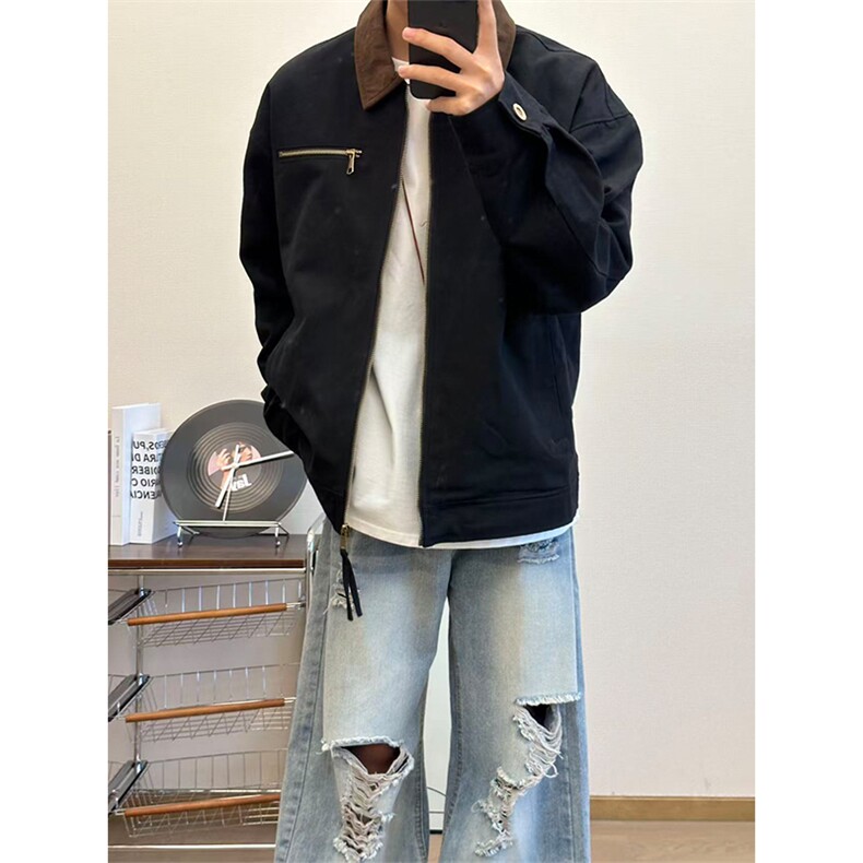 美式翻领短款底特律夹克男女秋季新款vintage复古拼接情侣外套潮，男装夹克，星座301D-2(原星座1004-1）