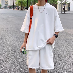 男原宿休闲套装夏季慵懒五分裤新款潮流五分袖时尚流行文艺气质图片