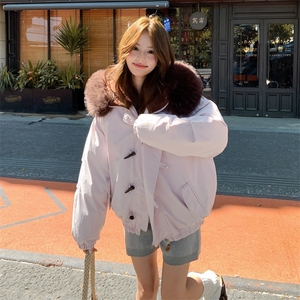 羽绒棉服女复古牛角扣派克服冬季2025年新款加厚韩系棉袄外套图片