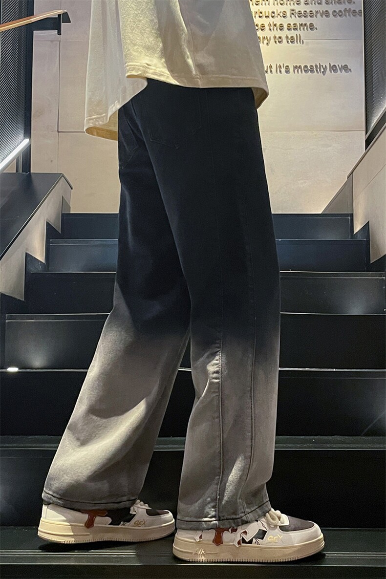 美式高街渐变色牛仔裤港风男女高级垂感直筒阔腿裤B381-1/773P48,男装牛仔裤,电商B381-1