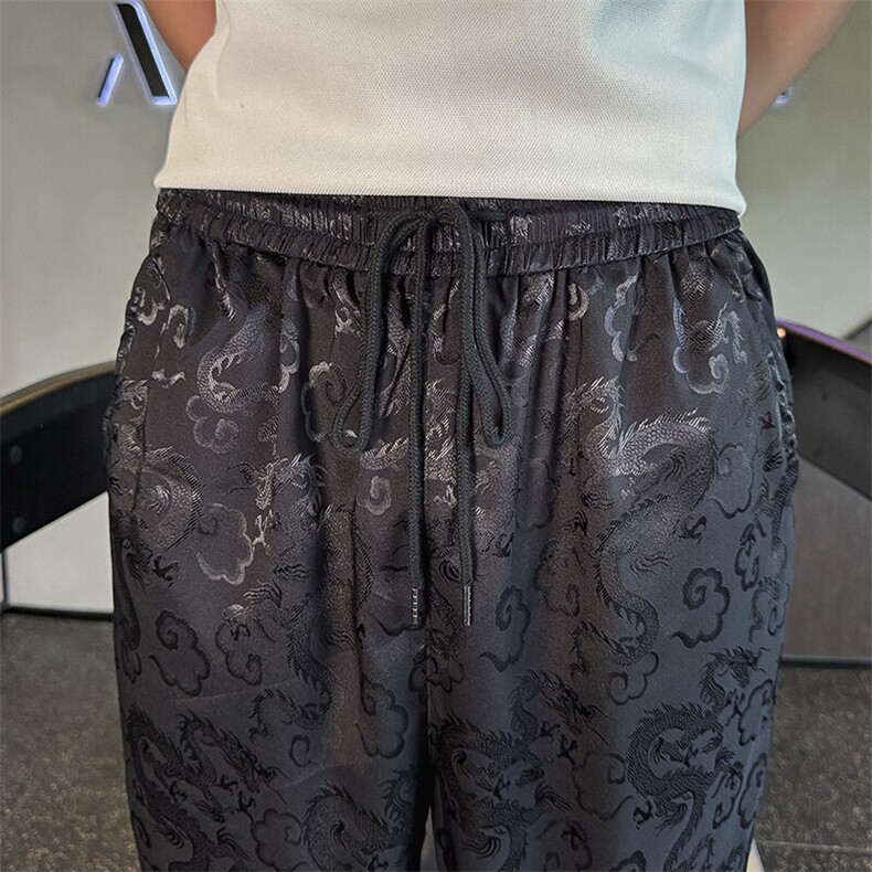 风龙纹提花冰丝休闲裤子夏季社会小伙束脚速干运动裤2262-P58,女装休闲裤,星座313B-2(原星座309A-2)