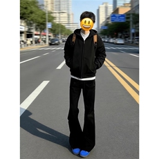美式男女春秋高街黑色直筒牛仔裤弯刀微喇裤S6248P37，男装牛仔裤，星座1112-1
