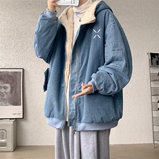 控价158牛仔棉衣男大码加绒羊羔绒牛仔棉服男棉袄NM53305-P140，男装棉衣，电商A040