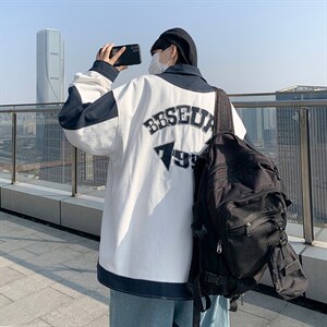 撞色外套男秋季百搭高街痞帅上衣港风宽松刺绣休闲夹克WT572-P46图片