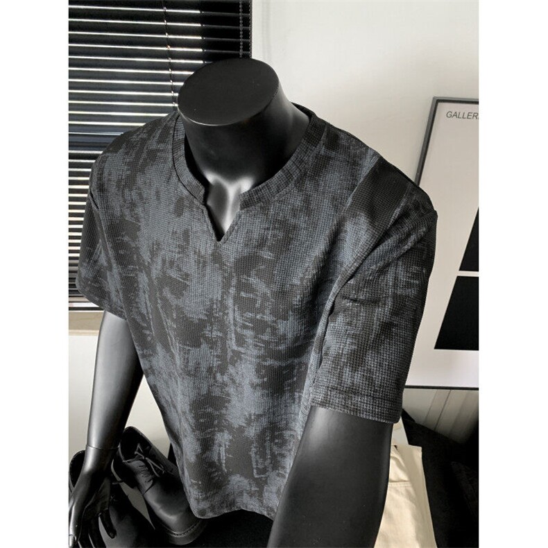 XZ809A/HHVL01/P25/控38扎染华夫格V领T恤,男装T恤,星座809A(原222-1)